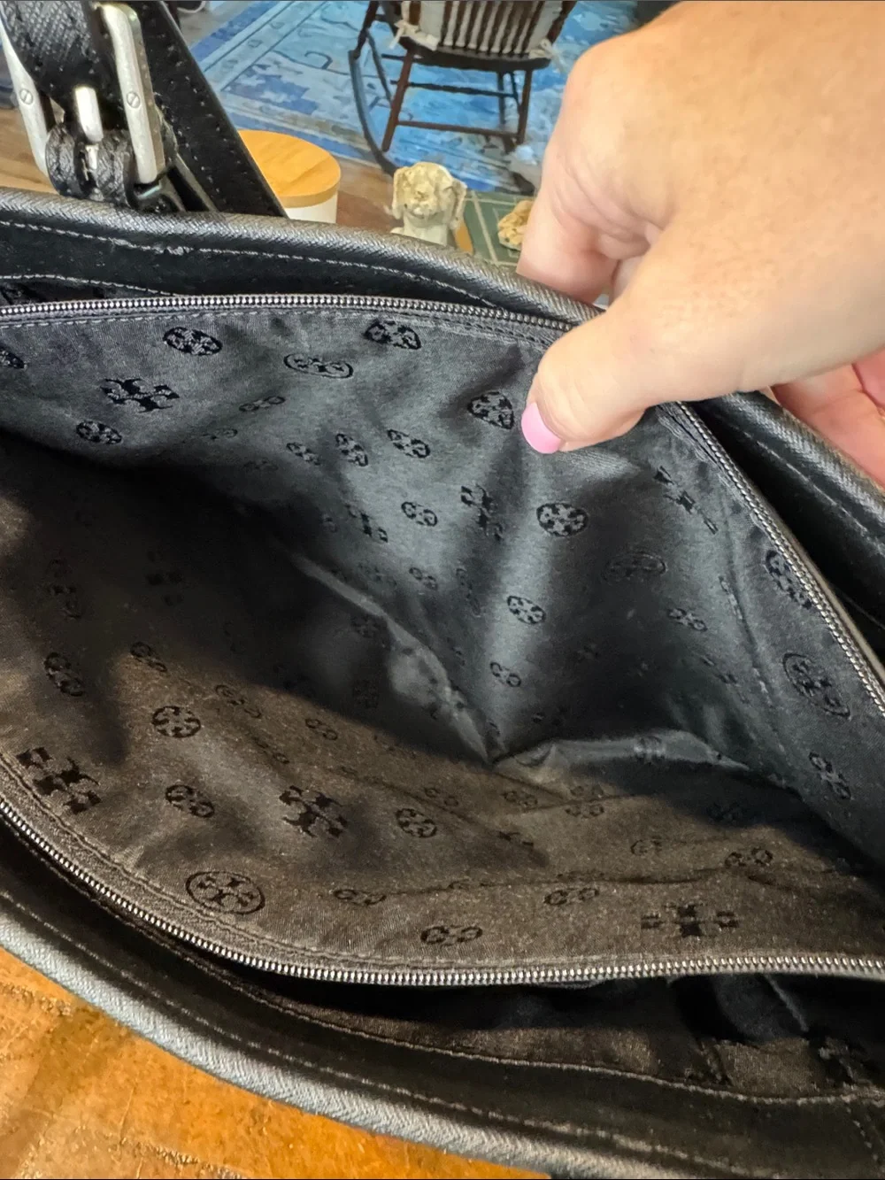 Tory Burch Gray Felt Tote with Black Trim